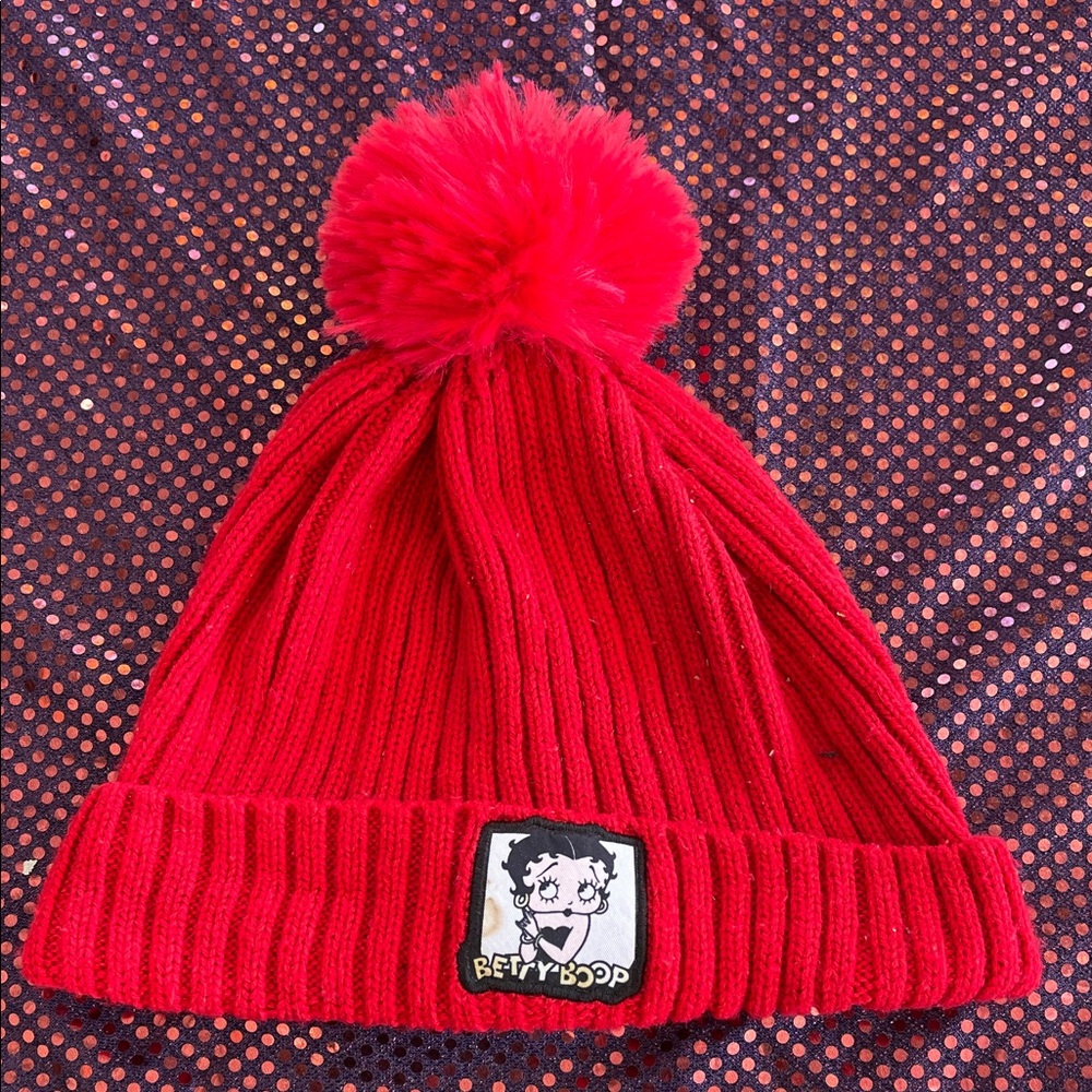 Betty Boop Vibrant Red Pom-Pom Beanie